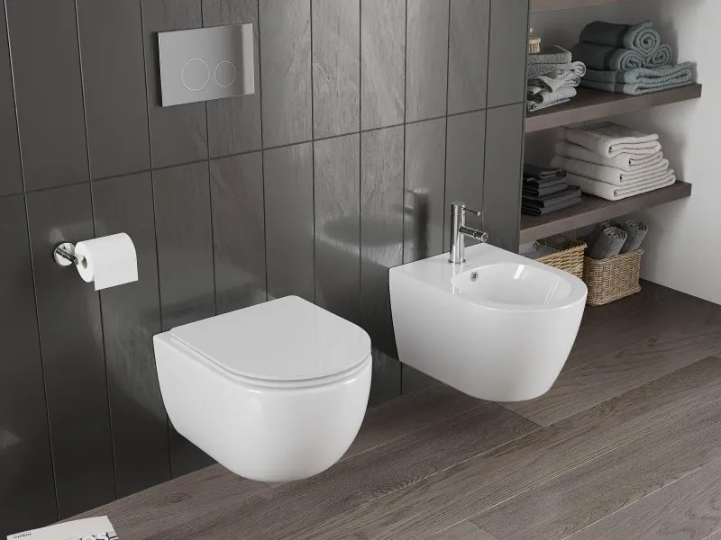 Mexen Carmen, závesná WC misa 490x365x340 mm, Rimless Tornádo, biela lesklá, 3388XX00T
