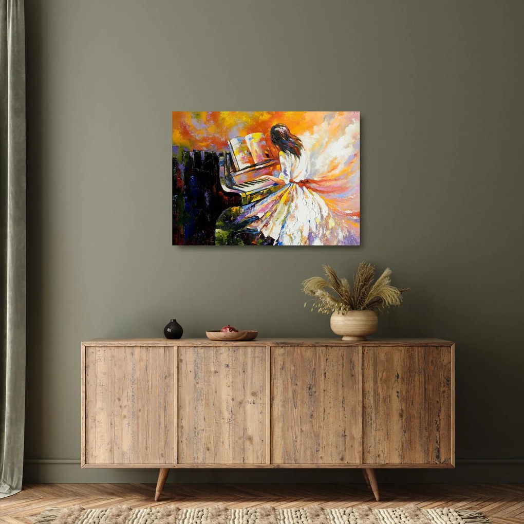 Sklenený obraz - Žena hrajúca na piáno (70x50 cm)