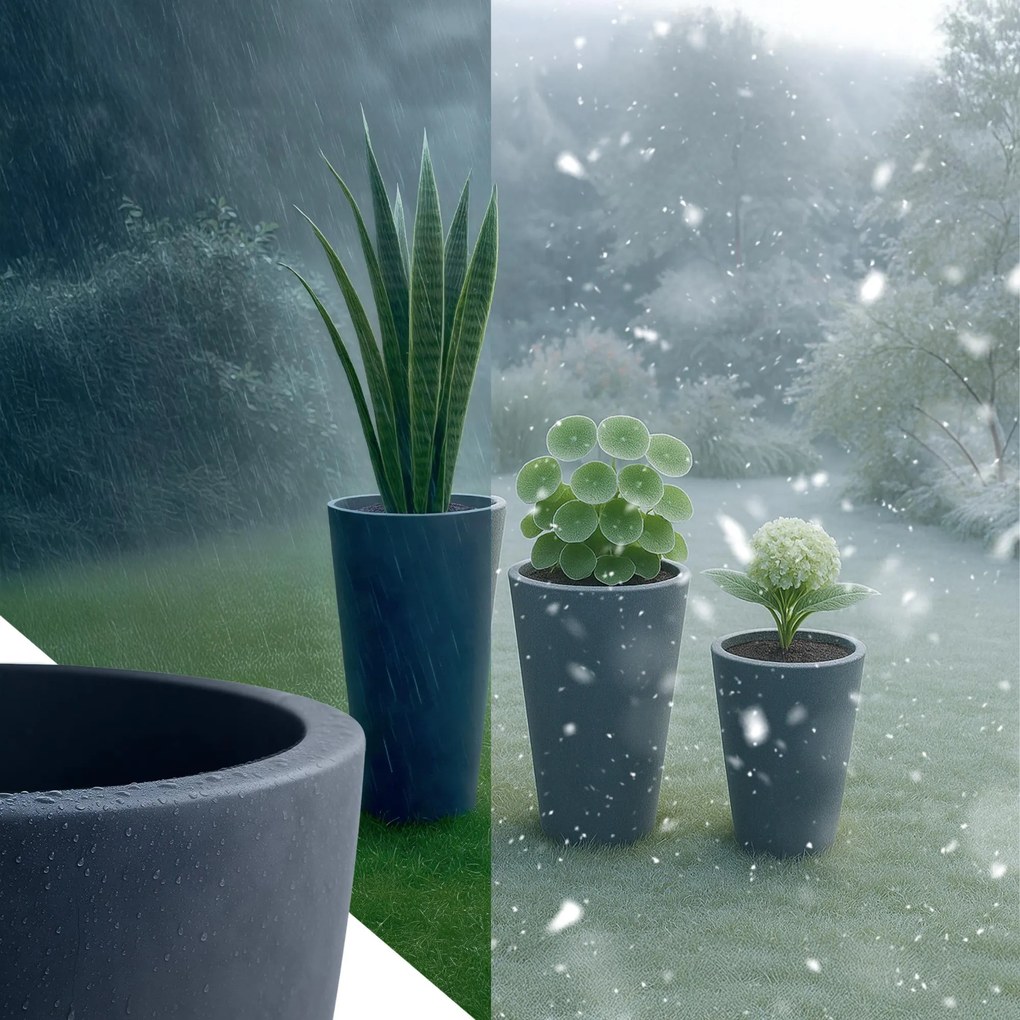 Sada 3 ks kvetináčov 3 round - antracitová