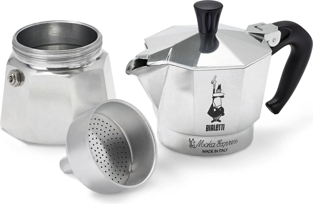 Kávovar na moka kávu Bialetti Moka Express, 130 ml, strieborný