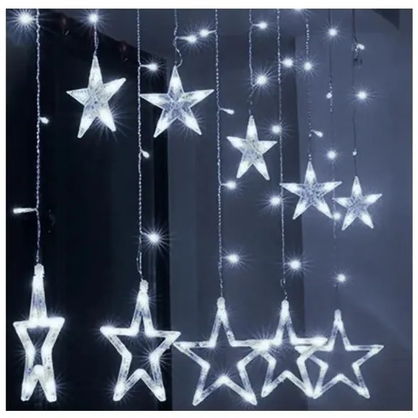 Vianočný svetelný záves 120 LED hviezdy studená biela VK26212