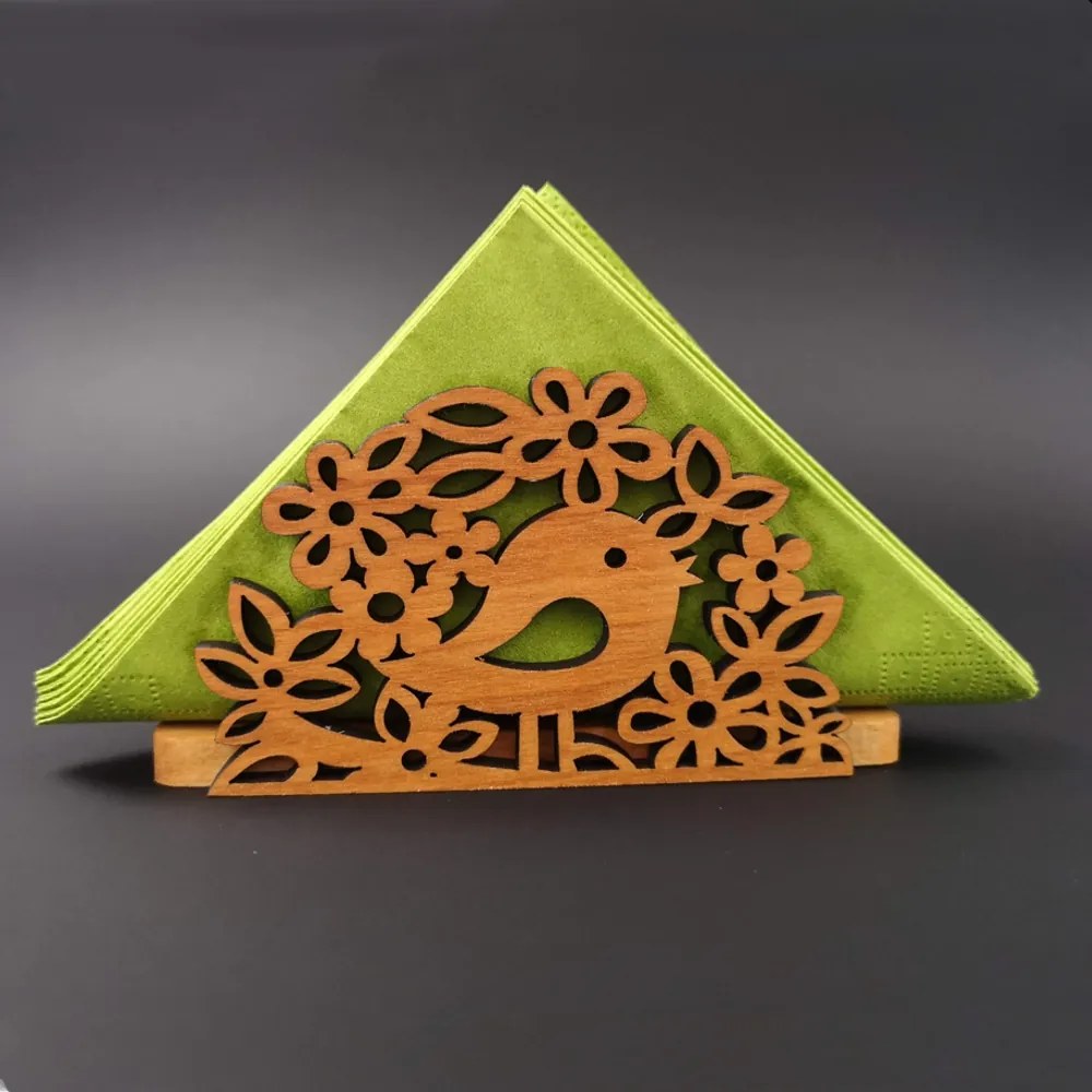 AMADEA Drevený stojanček na obrúsky s vtáčikom, masívne drevo, 12,5x6,5x3,5 cm