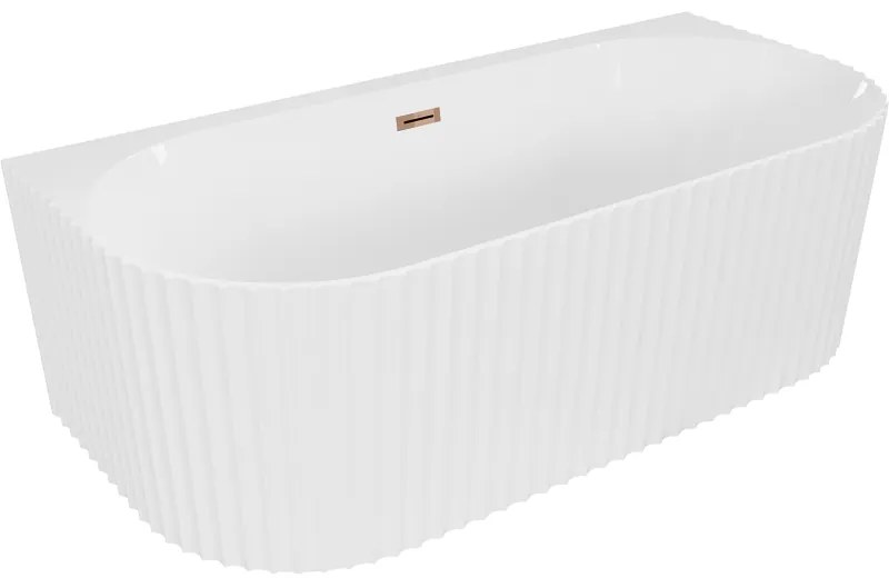 Mexen Sella, voľne stojaca vaňa ku stene, drážkovaná, 150 x 75 cm, biela lesklá, ružové zlato, 52711507500-60