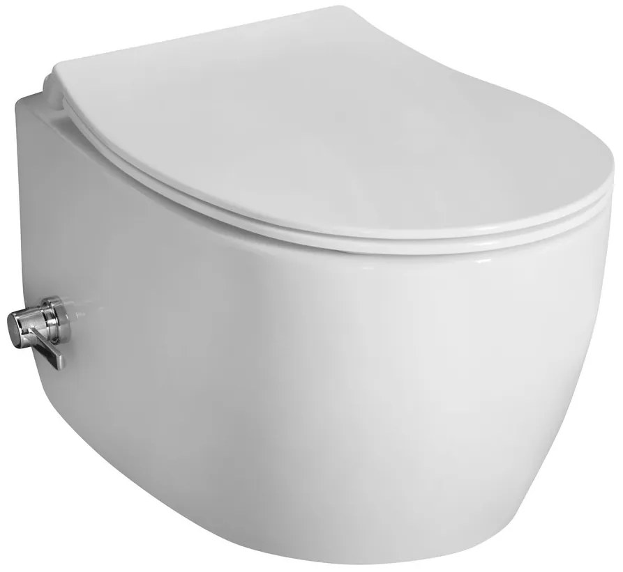 Isvea Isvea, SENTIMENTI závesná WC misa Rimless, integrovaný ventil a bidetová spŕška 36x51 cm, biela, 10ARS1010