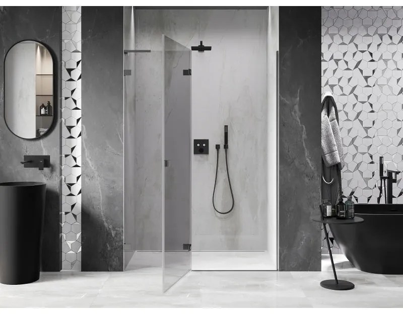 Mexen, Mexen Lunar L ľavé otočné sprchové dvere 130 cm, priehľadné, pištoľovo šedé kartáčované - 834L-130-000-66-00-L