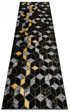 Koberec, Behúň GLOSS moderný 400B 86 štýlový, glamour, art deco, 3D geometrický čierna / zlatá Veľkosť: 60x200 cm