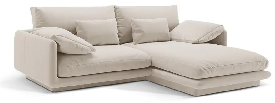 Biela zamatová rohová pohovka (pravý roh/s leňoškou) Torino – Micadoni