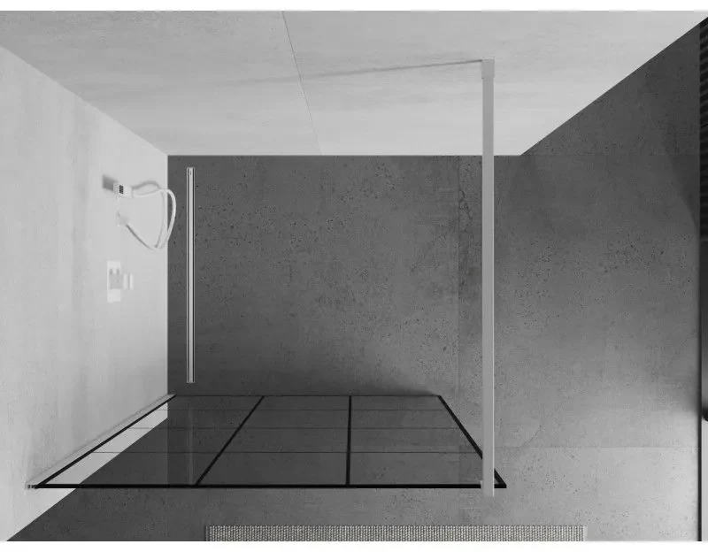 Mexen Kioto, Walk-In sprchová zástena 120 x 200 cm, 8mm sklo číre/čierny vzor, biely profil, 800-120-101-20-77