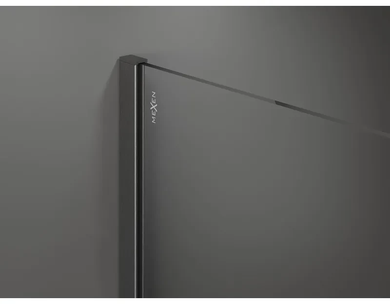 Mexen Kioto+, sprchová zástena Walk-In s poličkou a vešiakom 110 x 200 cm, 8mm číre sklo čierny vzor, grafitový profil, 800-110-121-66-70