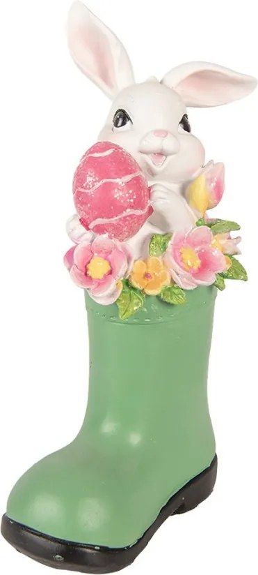 Dekorácia biely králik v zelenej čižme - 13*8*20 cm