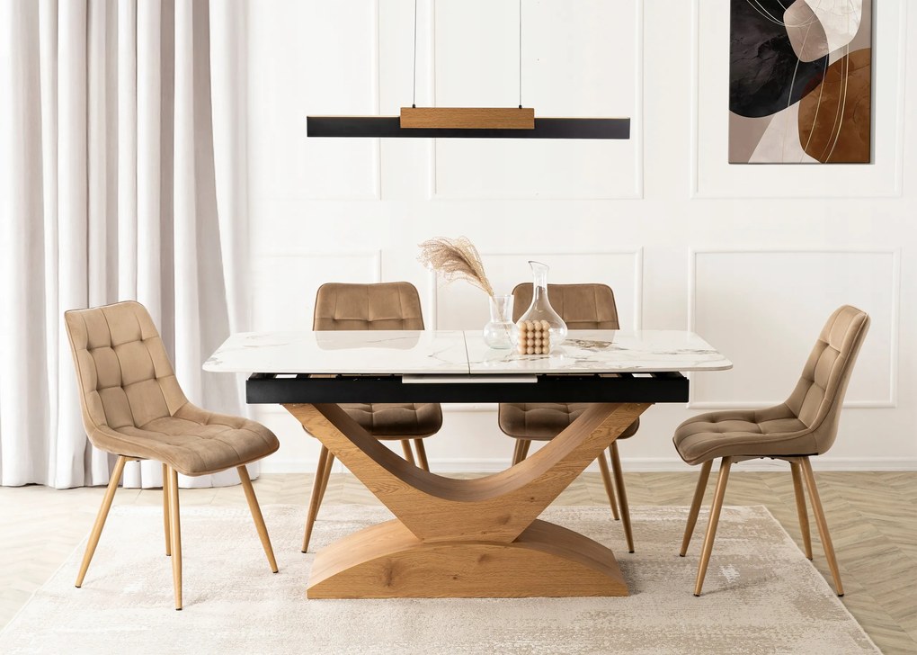 Keramický rozkladací stôl do jedálne, kremeň, biely ALICANTE 160/200