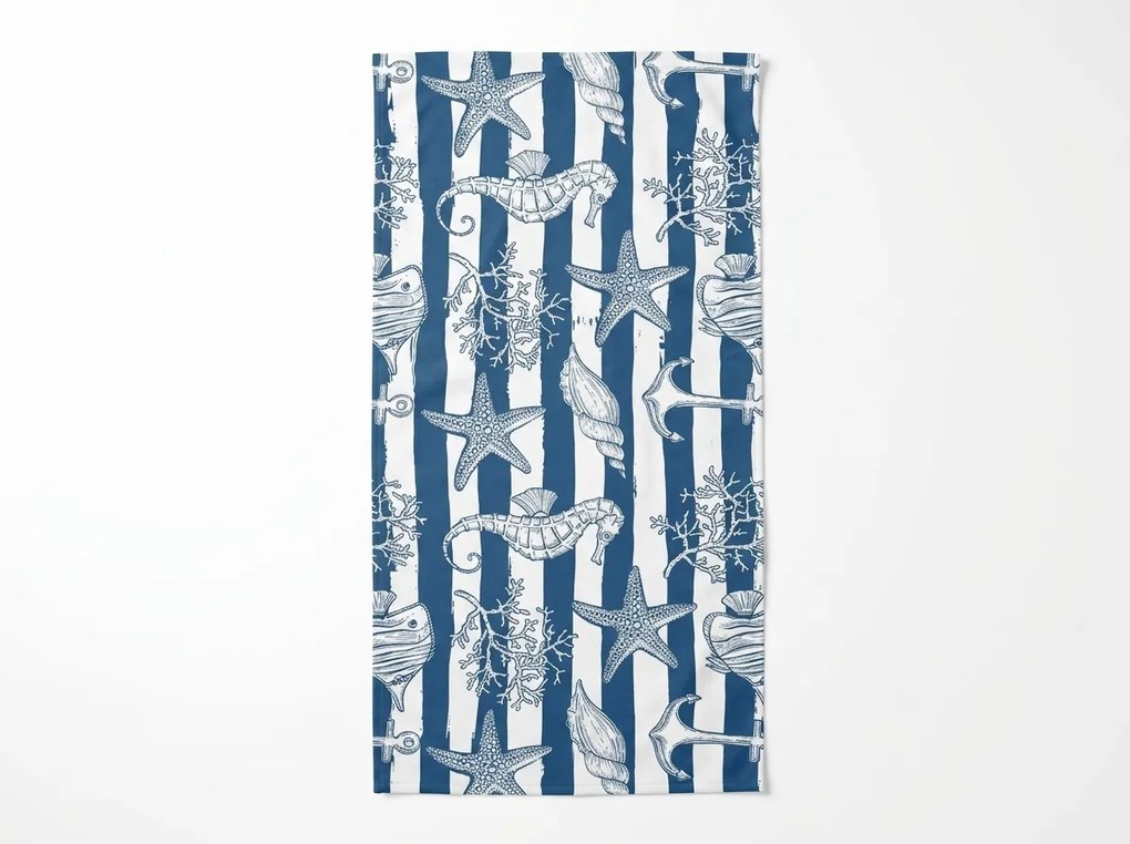 Rýchloschnúca plážová osuška NAUVIA modro-biela 70 x 140 cm, 100% mikrovlákno