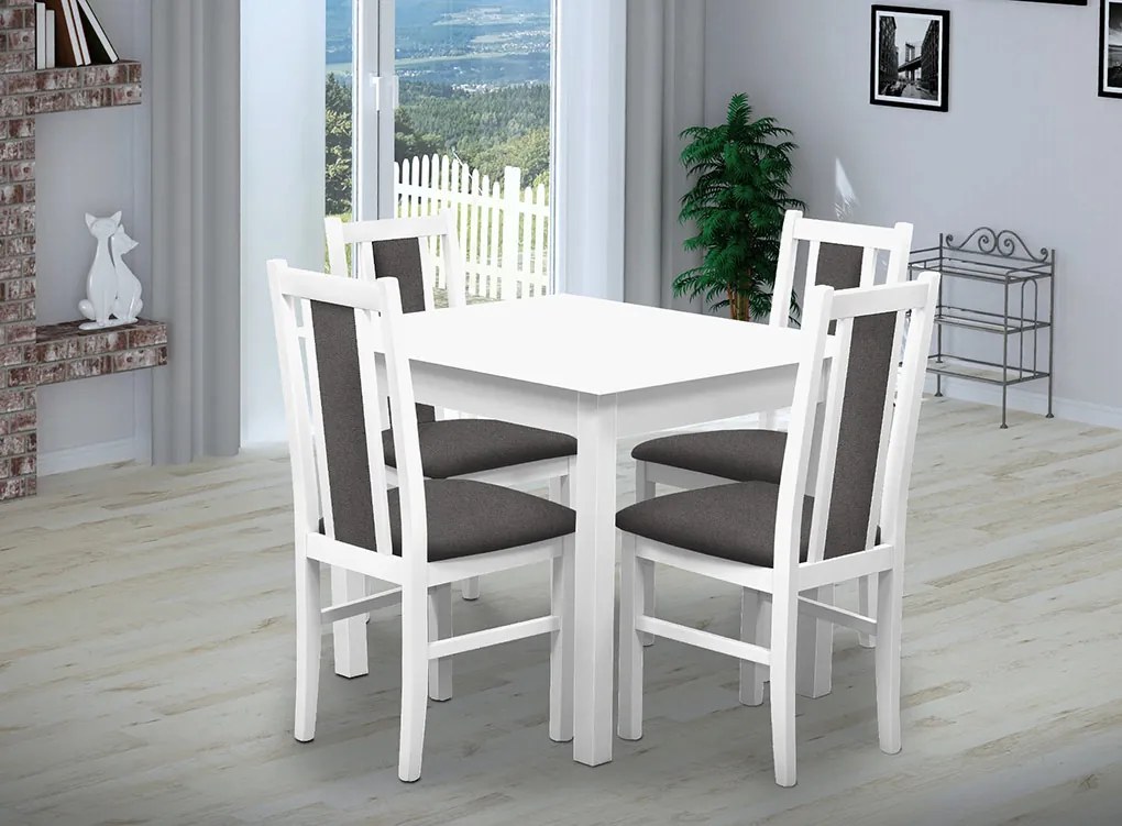 Nabytekmorava Jedálenský set Brooklyn pre 4 osoby, stôl 90x90 cm farba lamina: biela/dub sonoma, čalúnenie vo farbe: Kohútia stopa čiernobiela