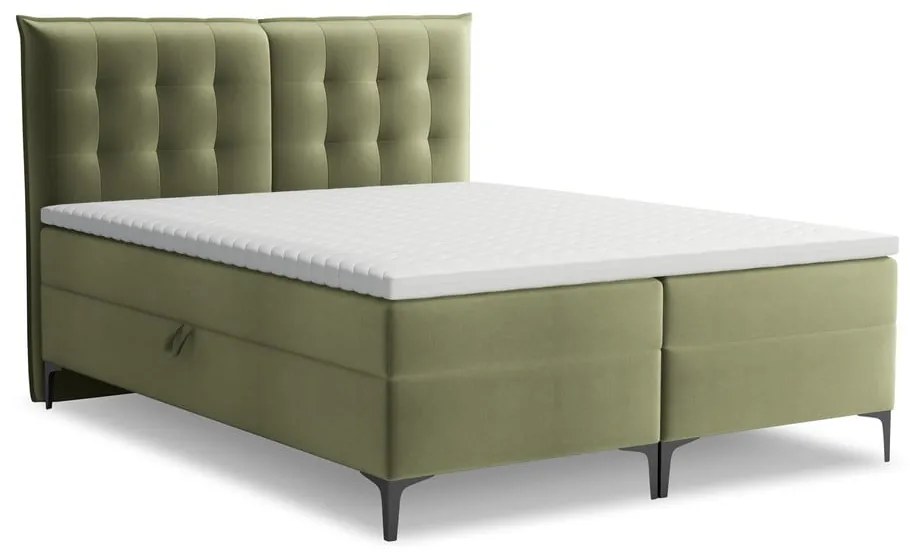 Zelená boxspring posteľ s úložným priestorom 160x200 cm Mikana – Makamii