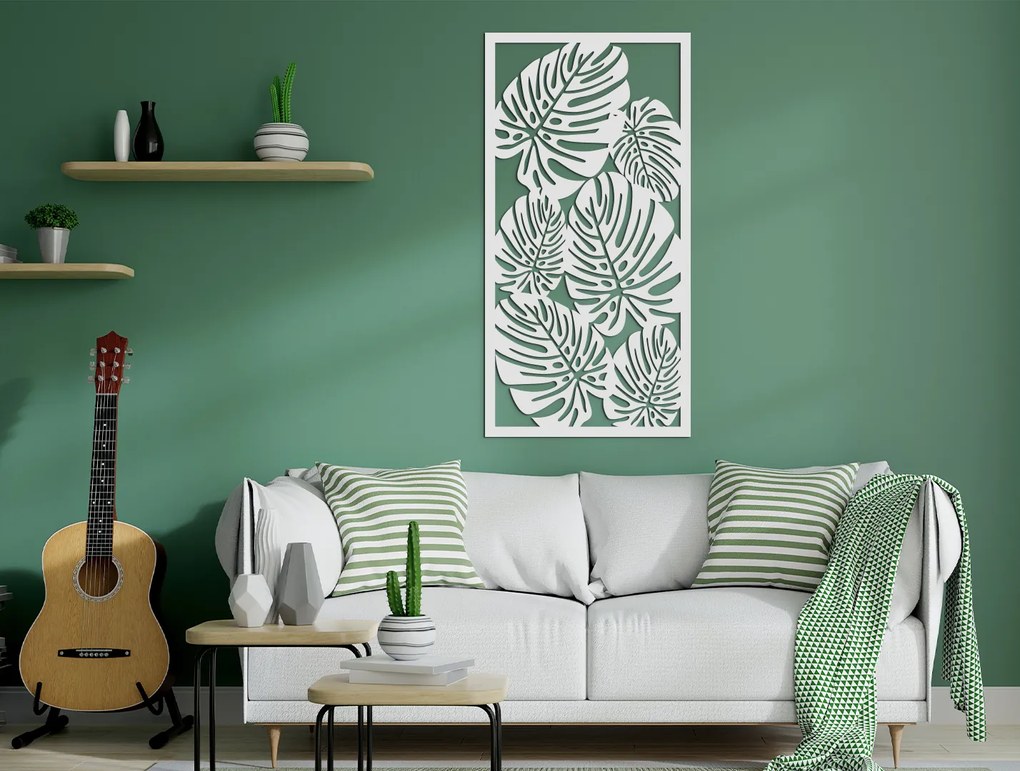 drevko Moderný obraz Listy kvetu Monstera deliciosa Rozmer obrazu: 44,5 x 22,5 cm, Farba dekorácie: Čierna