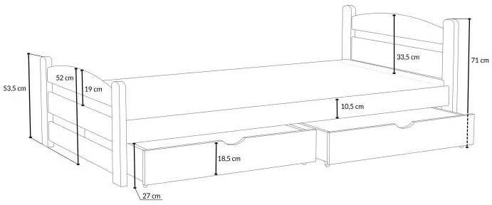 Detská posteľ z masívu borovice MAX so šuplíkmi - 200x90 cm - BIELA