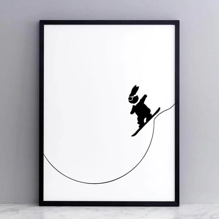 HAM Sieťotlač s králikom Snowboard Rabbit 30 × 40 cm