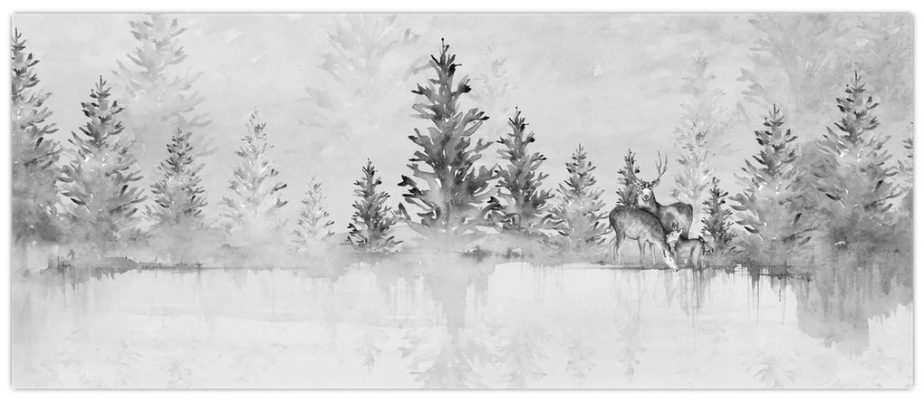 Obraz - Jelene pri jazere (120x50 cm)