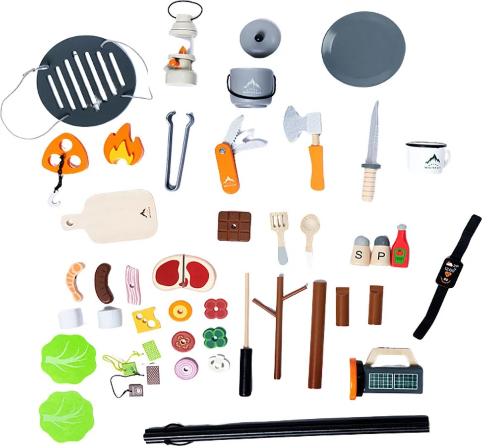 LEAN Toys Drevená kempingová súprava Príslušenstvo na táborák 45 El.