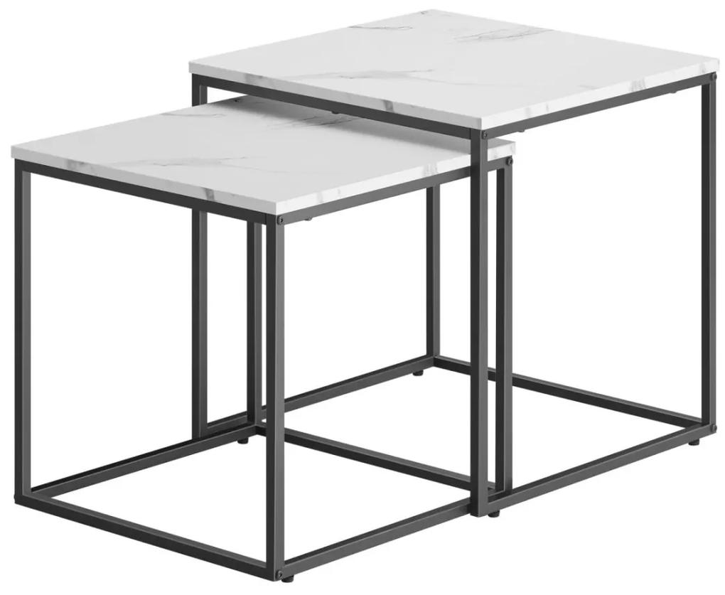 VASAGLE Duo štvorcový konferenčný stolík 2 ks - mramor farba / nohy čierne
