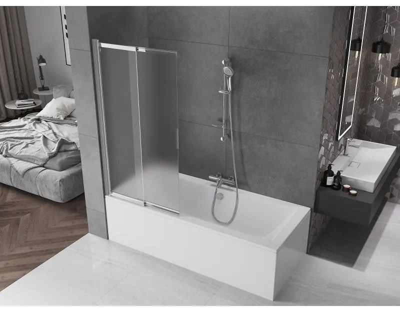 Mexen Fox, 2-krídlová vaňová zástena 85x150 cm, 5mm sklo námraza, chrómový profil, 891-085-002-01-30