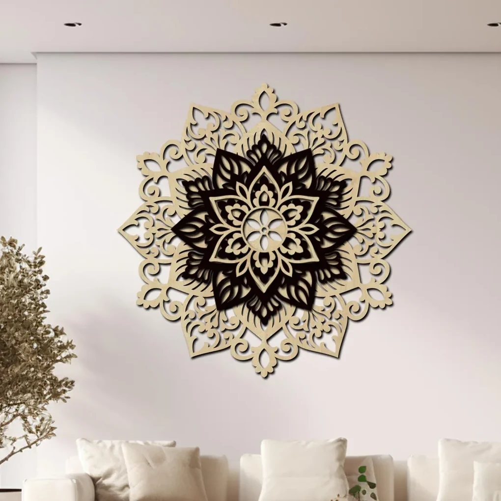drevo zivota Drevená 3 vrstvová mandala Inšpiratívne energie Rozmery: 80x80, Farebná kombinácia: biela-sivá