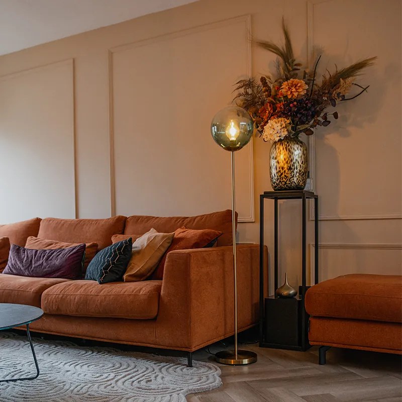 Art Deco stojaca lampa mosadz s zeleným sklom - Pallon