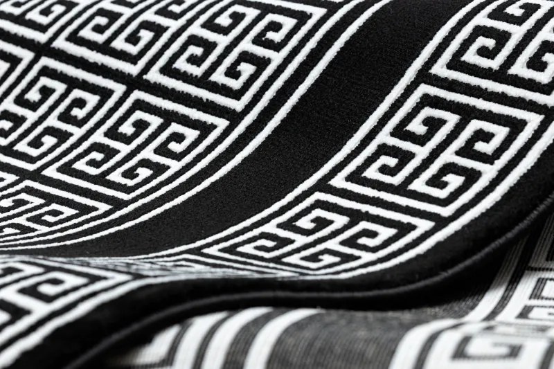 Dywany Łuszczów, Koberec behúň Gloss 6776 85 greek black/ivory, 80x250, čiernobiela, obývacia izba