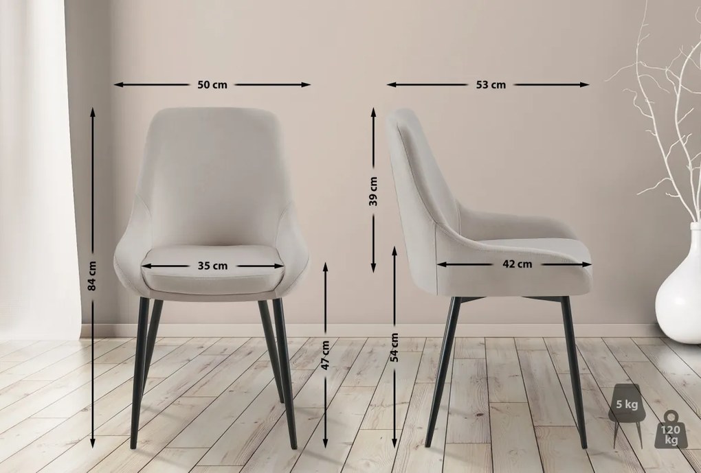 Jedálenská stolička Elmira - zamat, čierny rám - Sivá