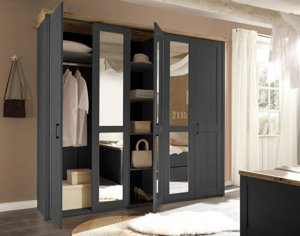 Šatníková skriňa Locarno, 5-dverová, grafit/dub artisan