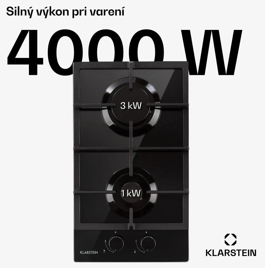 Klarstein Ignito Domino, plynová varná doska, 2 Sabaf horáky, sklokeramika, čierna