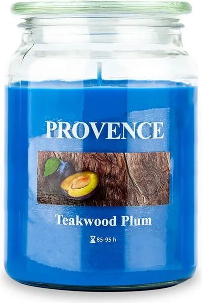 Sviečka v skle s viečkom TEAKOVÉ DREVO A SLIVKA 510 g