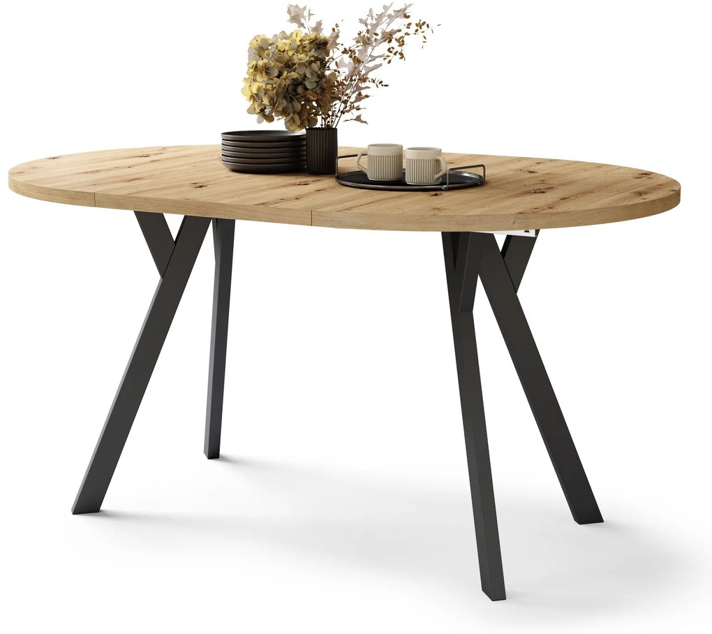 ALDO 100 Dub Artisan/čierne nohy - OKRÚHLY LOFTOVÝ/INDUSTRIÁLNY ROZKLADACÍ STÔL DO OBÝVAČKY/JEDÁLNE