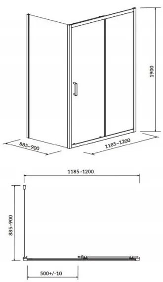 Cersanit Arteco, sprchový kút s posuvnými dverami 120 (dvere) x 90 (stena) x 190 cm, 5mm číre sklo, chrómový profil, S157-012