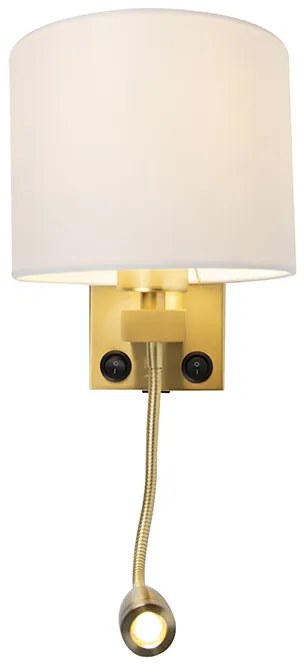 Zlatá nástenná lampa USB s bielym tienidlom - Brescia Combi