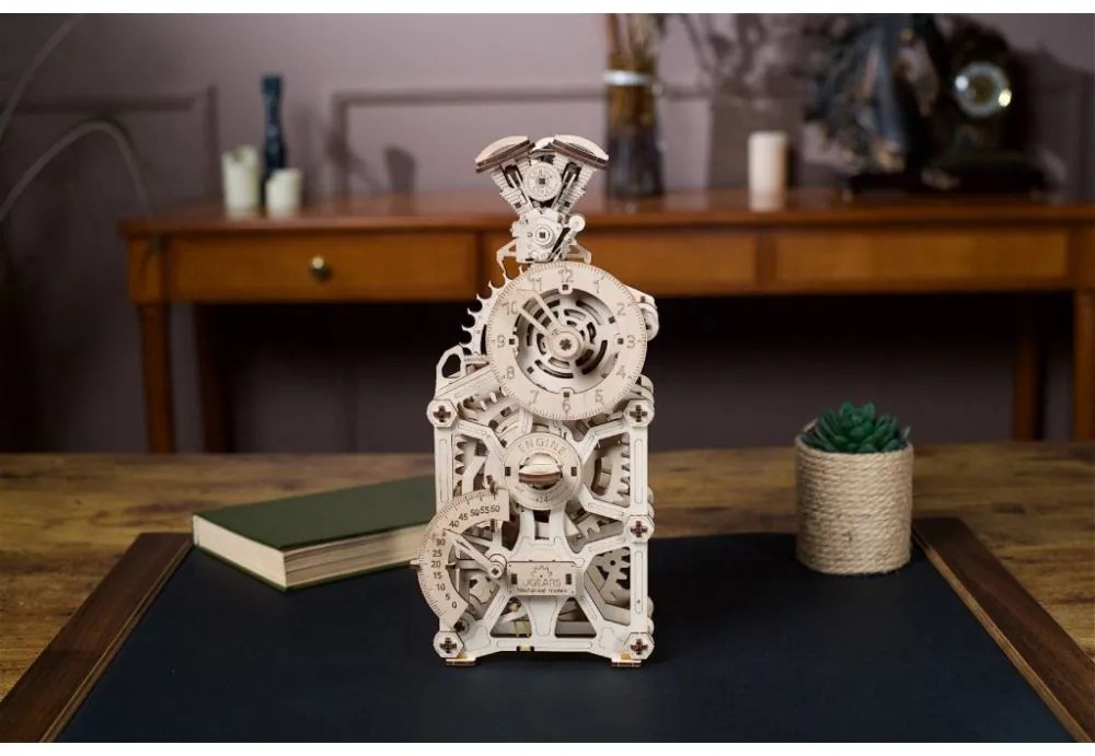 Ugears 3D drevené mechanické puzzle Hodiny motora