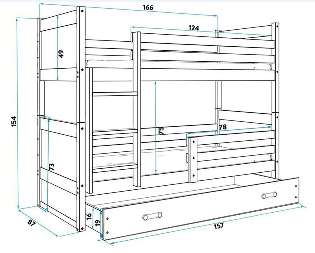 Poschodová detská posteľ RICO WHITE 80x160 cm