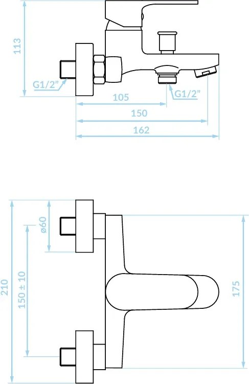 Kuchinox Pana, nástenná vaňová batéria, rozteč 150 mm, chrómová, LAV-BKN_010D