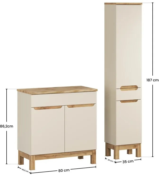 Koupelnová sestava Bali Nature s deskou a skříňkami 80 cm kašmírová/dub wotan