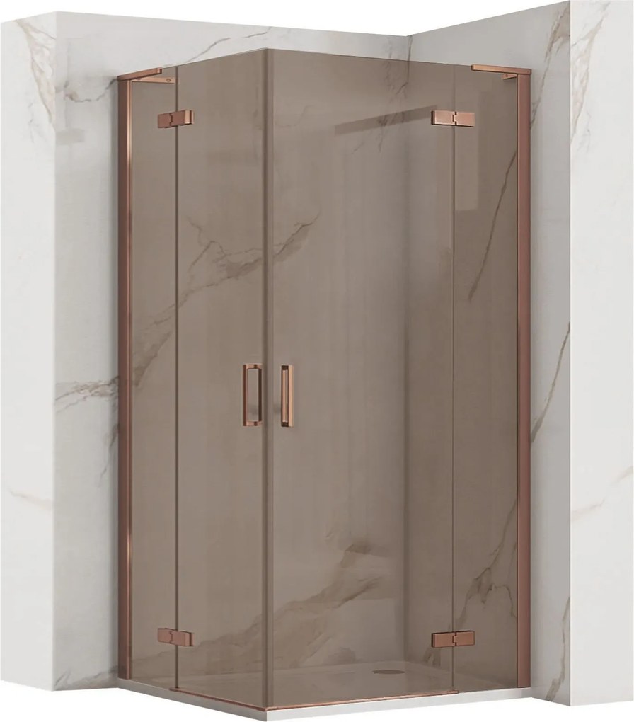 Štvorcový sprchový kút REA HUGO Double Copper Brush 90x90 cm, meď kartáčovaná/hnedá dymová - bez vaničky