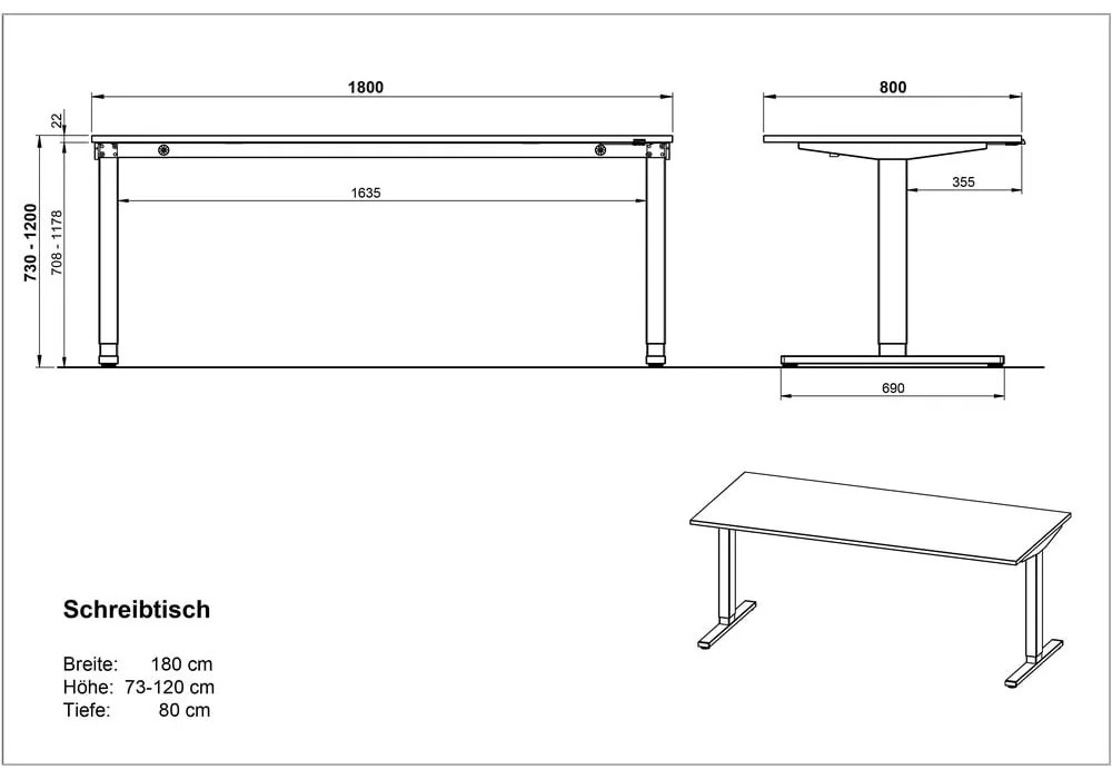 Pracovný stôl s elektricky nastaviteľnou výškou s doskou v dubovom dekore 80x180 cm Lissabon – Germania