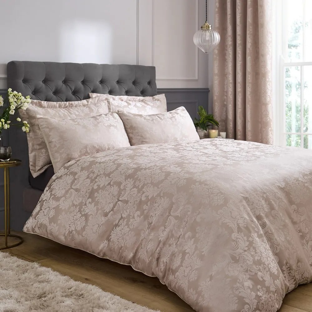 Béžové damaškové obliečky na dvojlôžko 200x200 cm Damask Jacquard – Catherine Lansfield