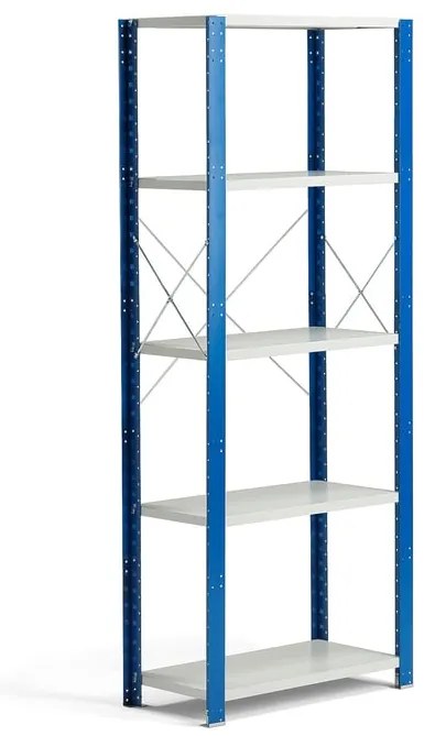 Policový kovový regál MIX, základná sekcia, 2100x800x400 mm, modrá, šedá
