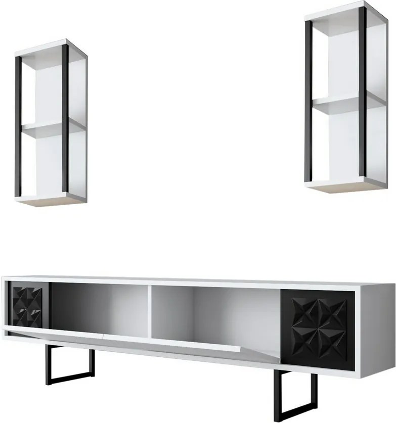 Line Biely a čierny TV stolík s policami
