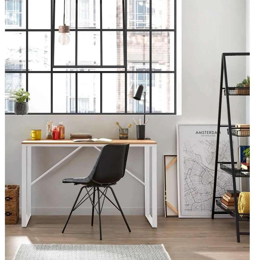 Biely písací stôl s doskou v drevenom dekore Kave Home Lisbet