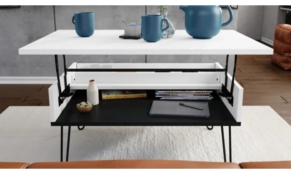 Konferenčný stôl so zdvíhacou doskou a poličkou HALIJA biela/čierna