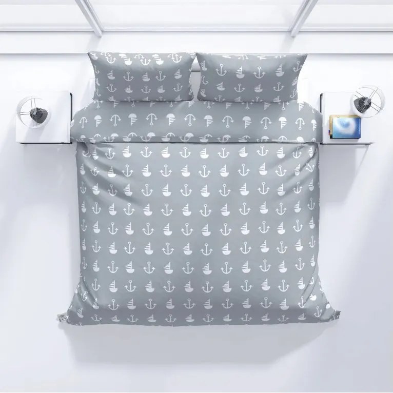ECOMATRACE Bavlnené posteľné obliečky Šedá kotva