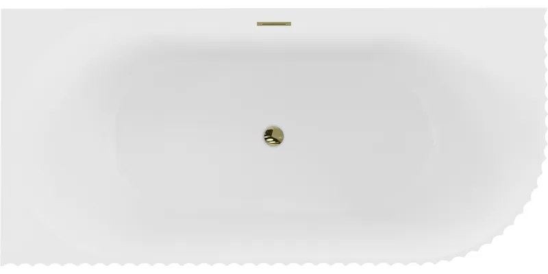 Mexen Gia, voľne stojaca rohová vaňa, drážkovaná, ľavá, 150 x 75 cm, biela matná, zlatý lesklý prepad, 52701507501L-50