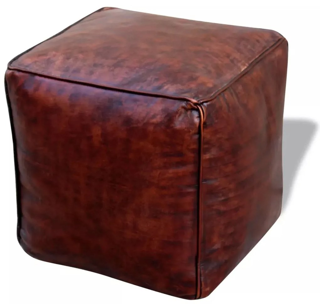 vidaXL Taburet z pravej kože, štvorcový, hnedý, 45x45x45 cm