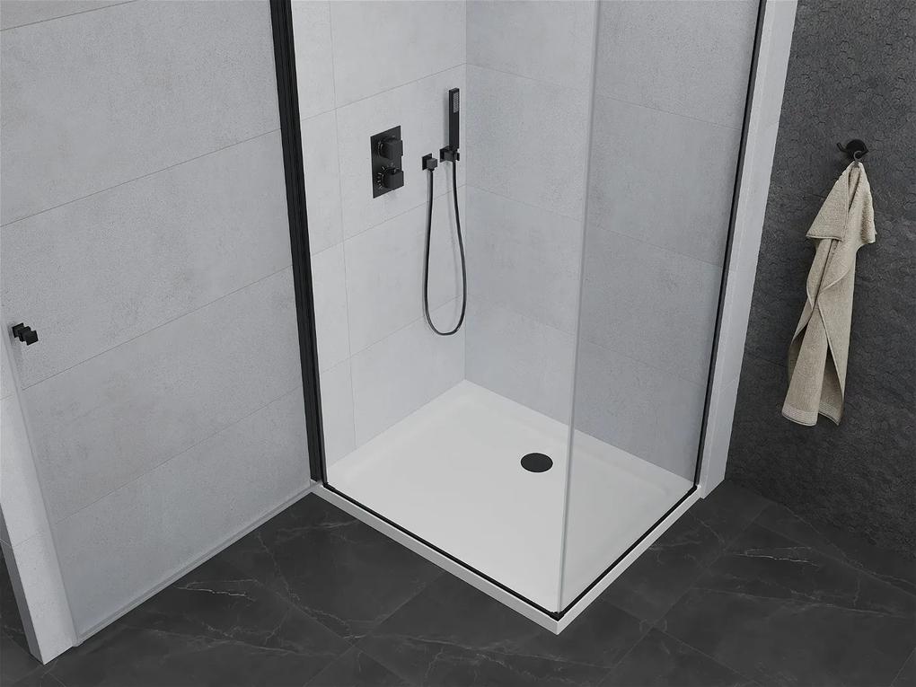 Mexen Pretoria, sprchovací kút 80 (dvere) x 90 (stena) cm, 6mm číre sklo, čierny profil + biela sprchová vanička, 852-080-090-70-00-4010B